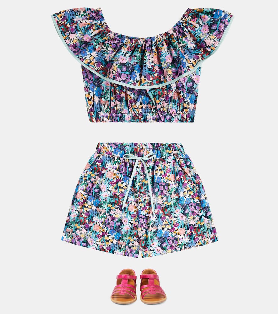 Ruffled floral cotton crop top