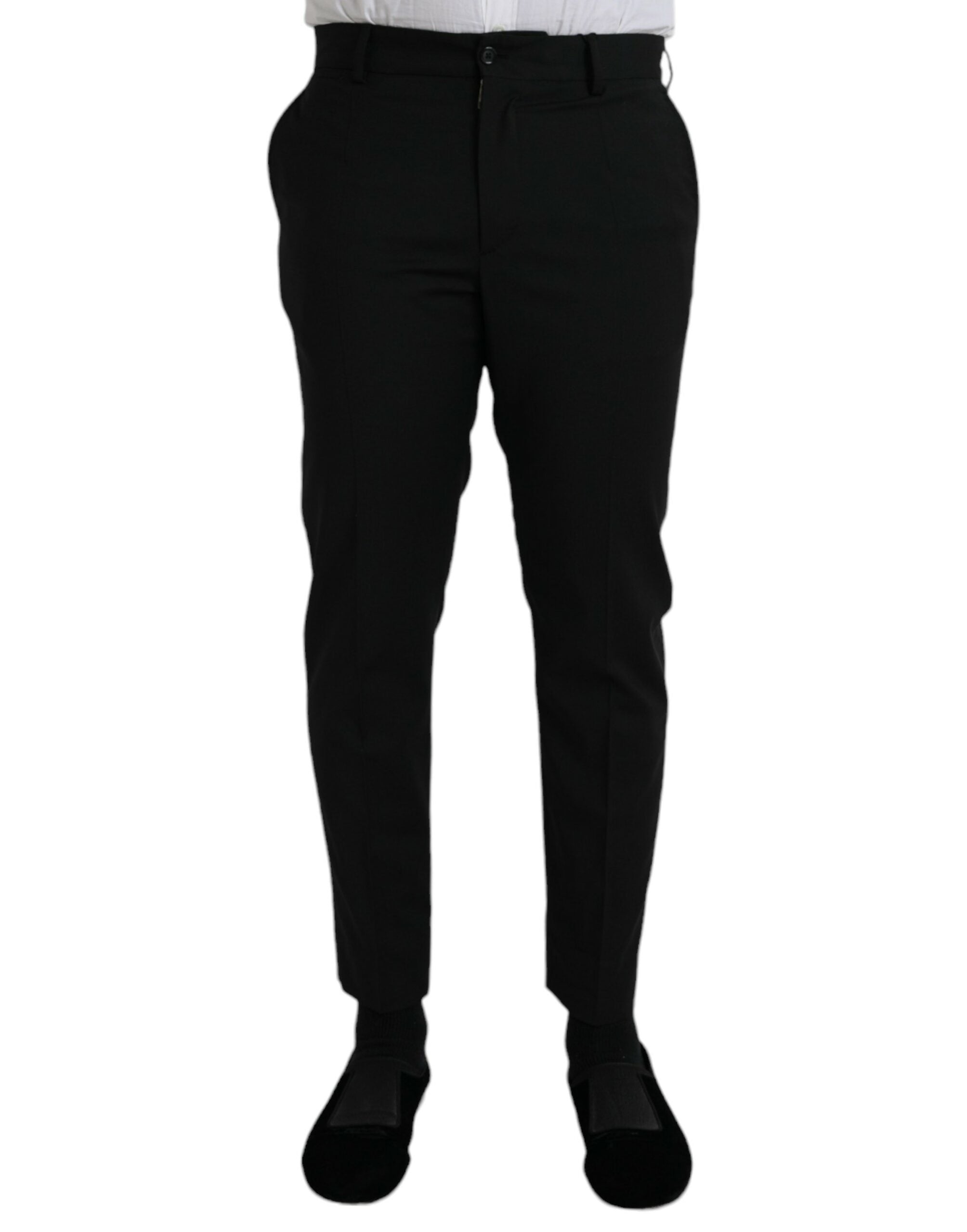 Virgin Wool Slim-Fit Trousers — Black