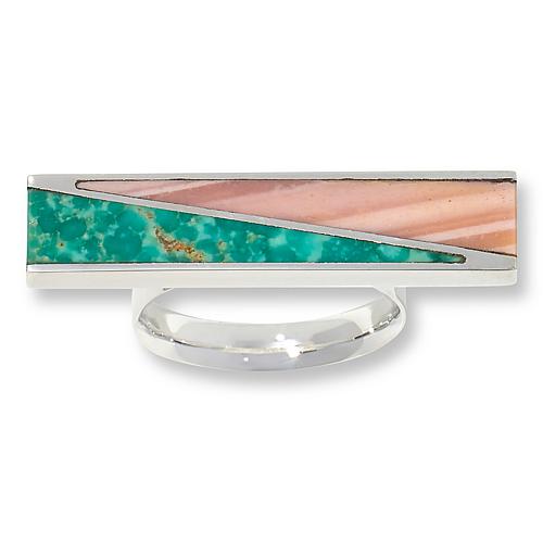 Sterling Silver Alicia Turquoise and Pink Opal Inlay Ring
