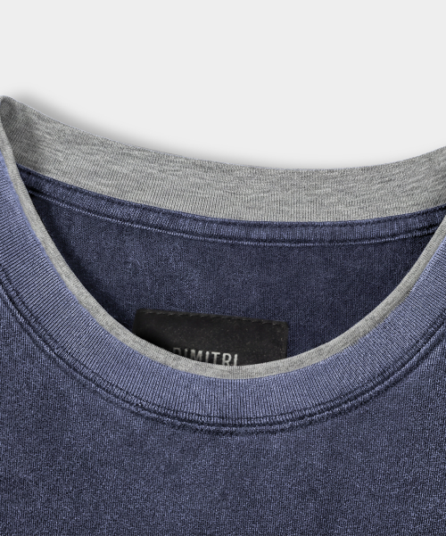 Color-blocked layered roll-up short-sleeve T-shirt_Pigment Navy
