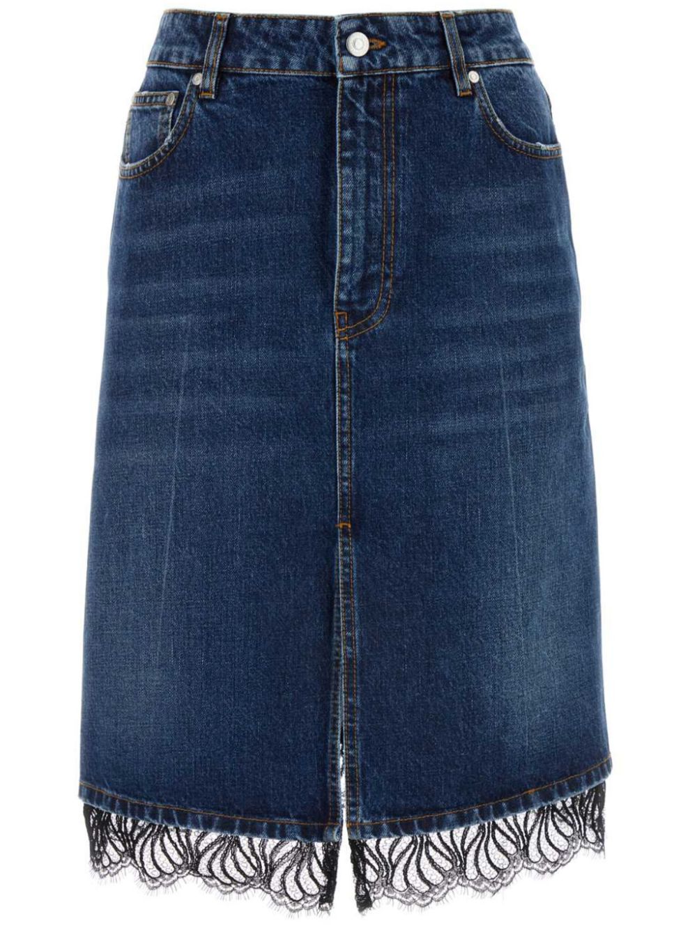 Lace-trim denim skirt - Blue