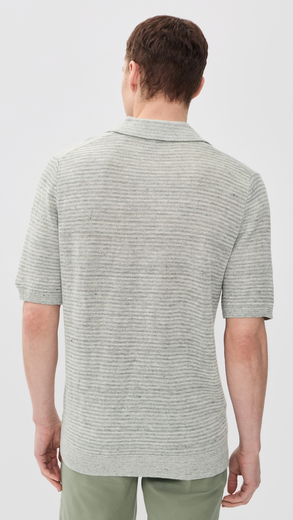 Short Sleeve Linen Sweater Polo Beach Tree Stripe