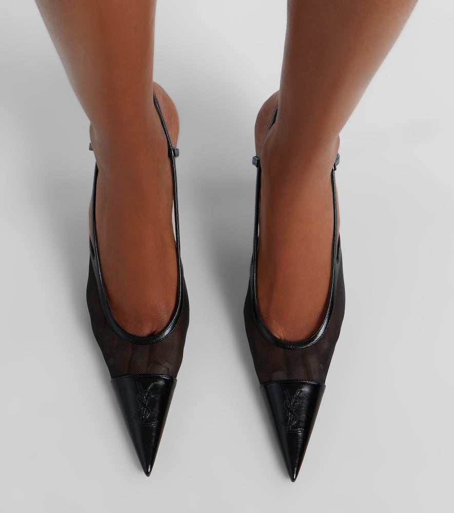 Renée 75 mesh and leather slingback pumps