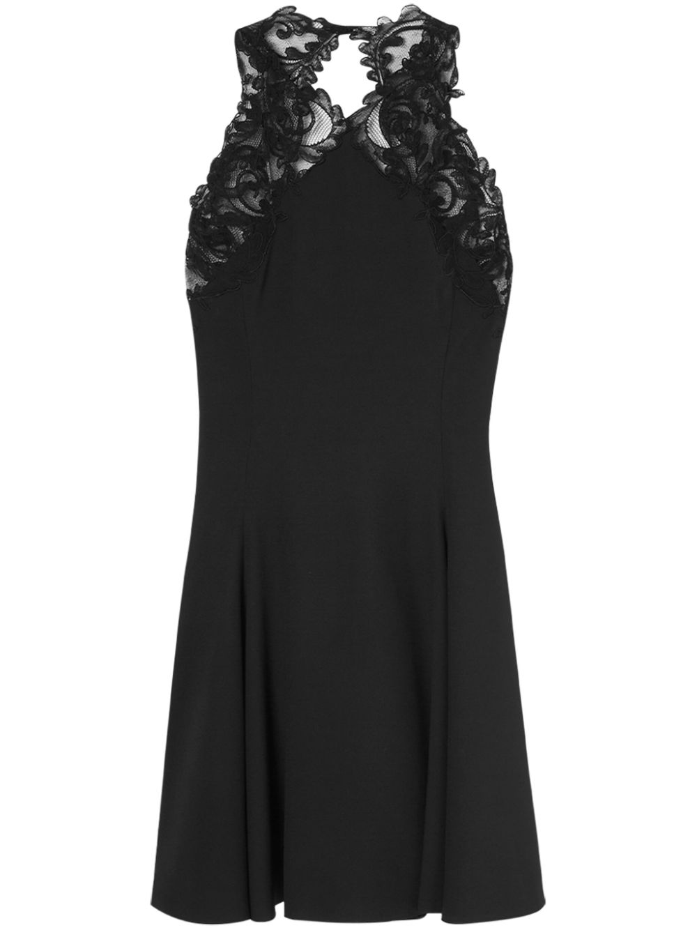 Barocco-lace trim halterneck minidress - Black