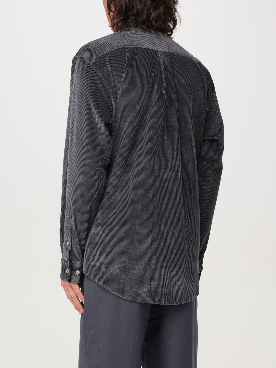 Embroidered-logo corduroy shirt - Grey