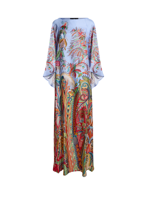Long Twill Dress With Placed Paisley Foliage Print