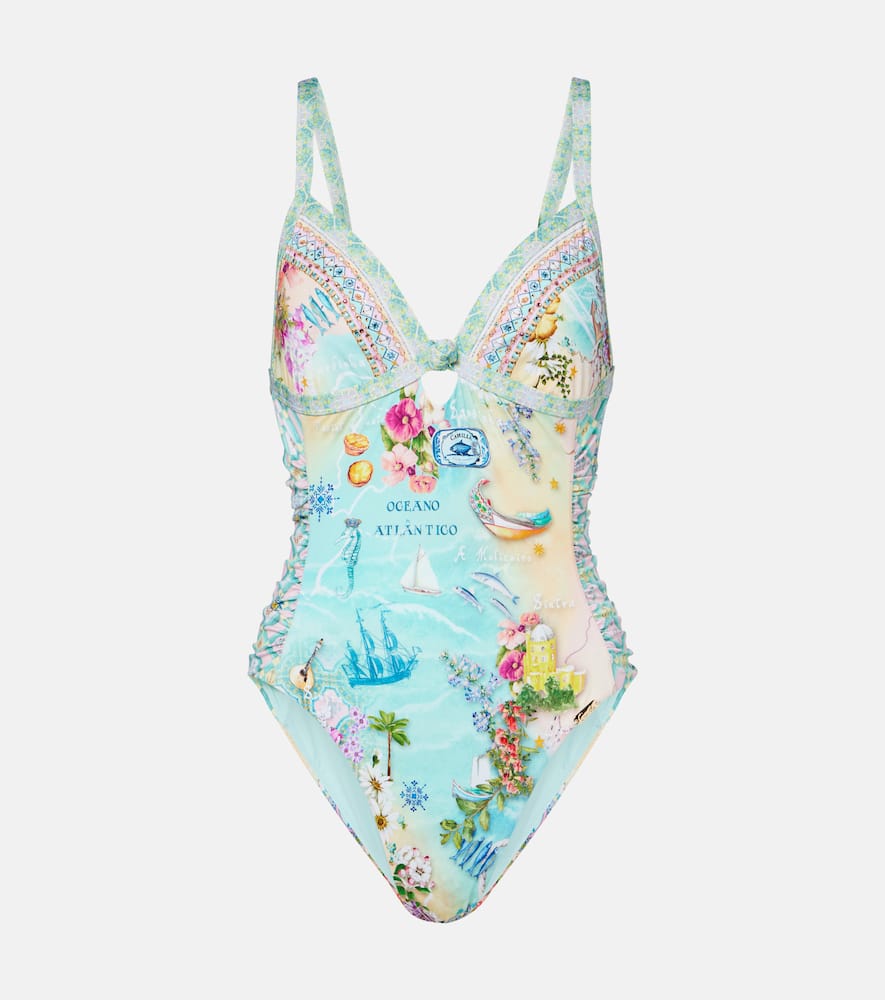 Embellished printed swimsuit