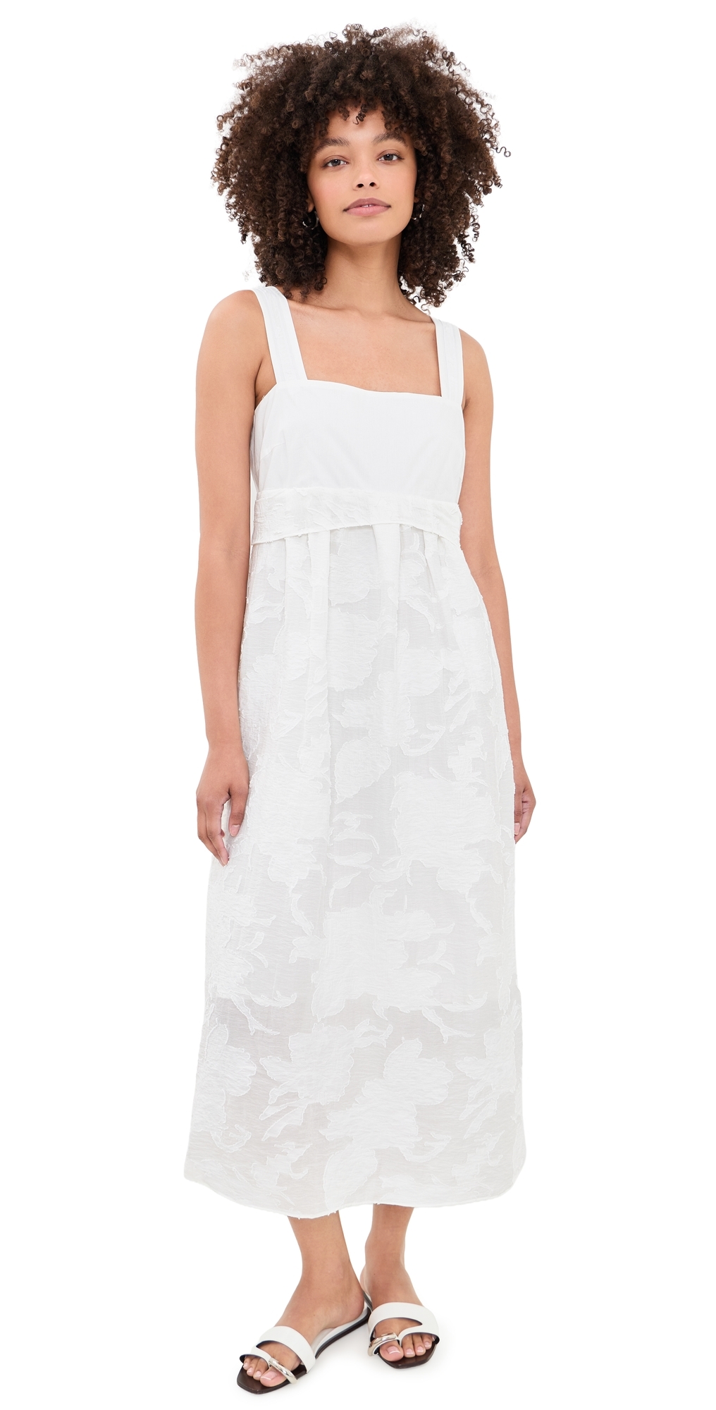 Coupe Mixed Media Dress Off White