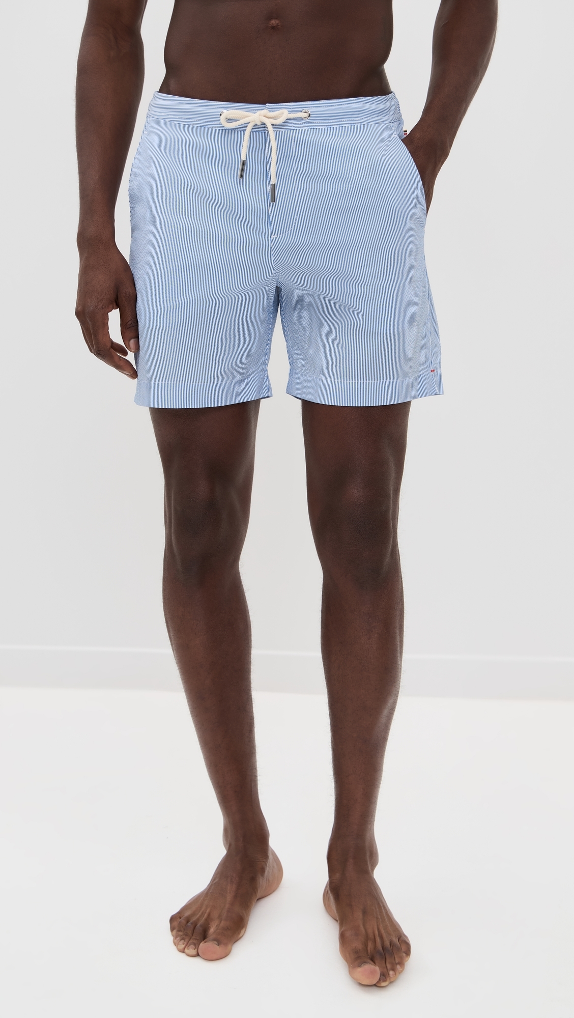Orlebar Brown Bulldog Drawcord Seersucker Stripe Swim Shorts 6.25 Wave Blue