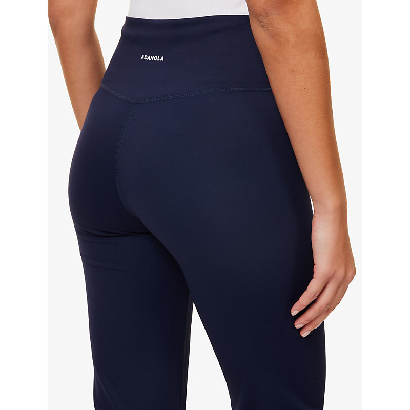 Womens Navy Ultimate Wrap-over High-rise Stretch-recycled Polyester Trousers