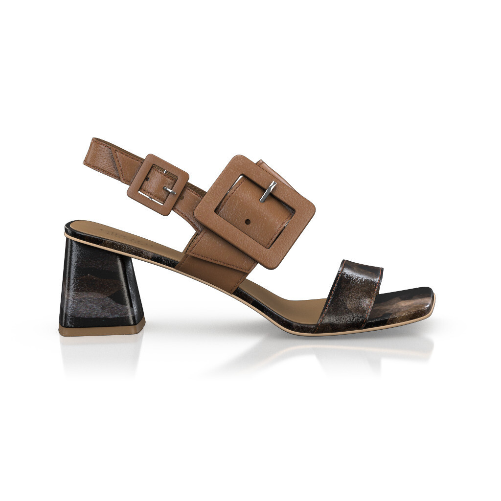 Absatz Schuhe für Damen - Handgemacht in Italien aus Naturleder Cognac Braun - Selbst gestalten, Mittlerer Absatz, Schnallen - GIROTTI