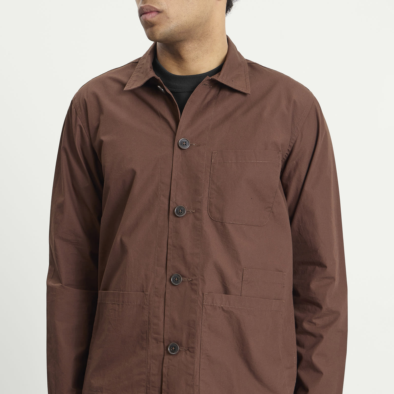 Men's Peached Poplin Bakers Overshirt in Brown