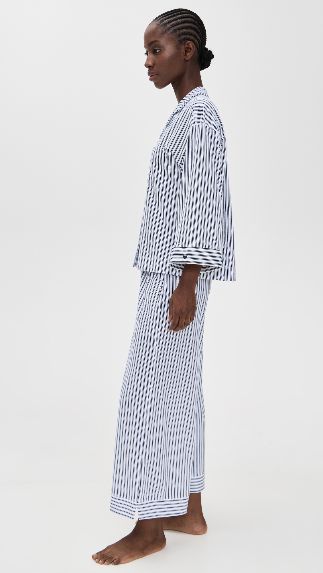 Luxe Pima French Ticking Wide Leg Pajama Set Navy