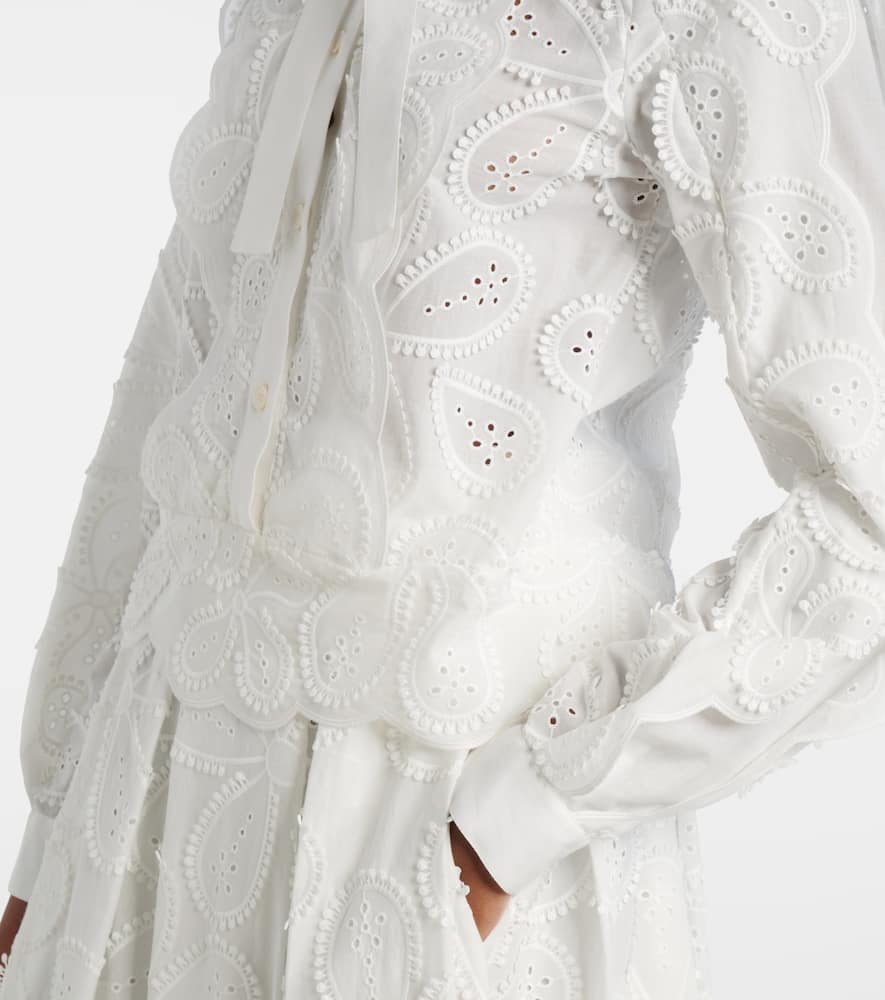 Embroidered tie-neck blouse