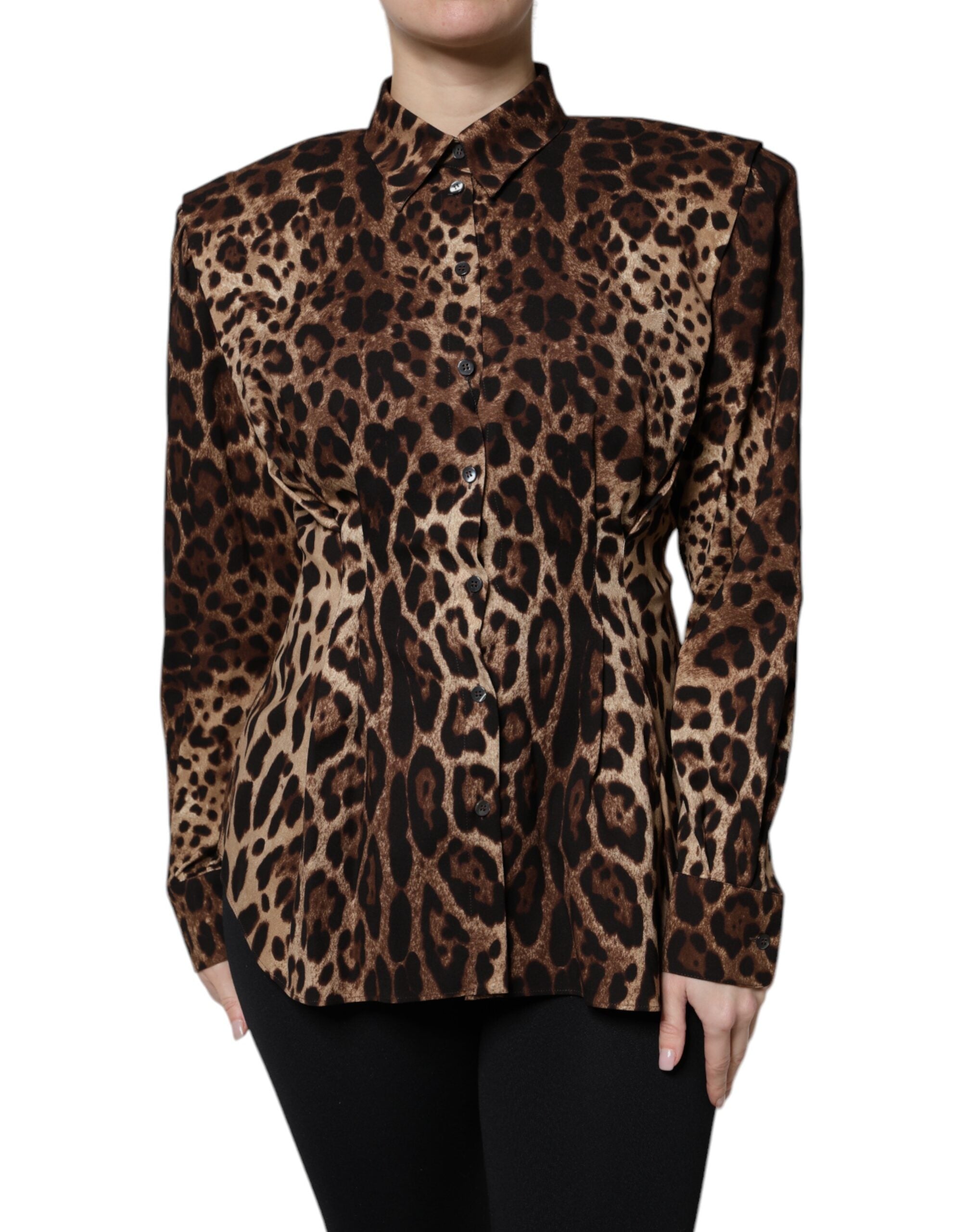Leopard-Print Silk Shirt — Brown