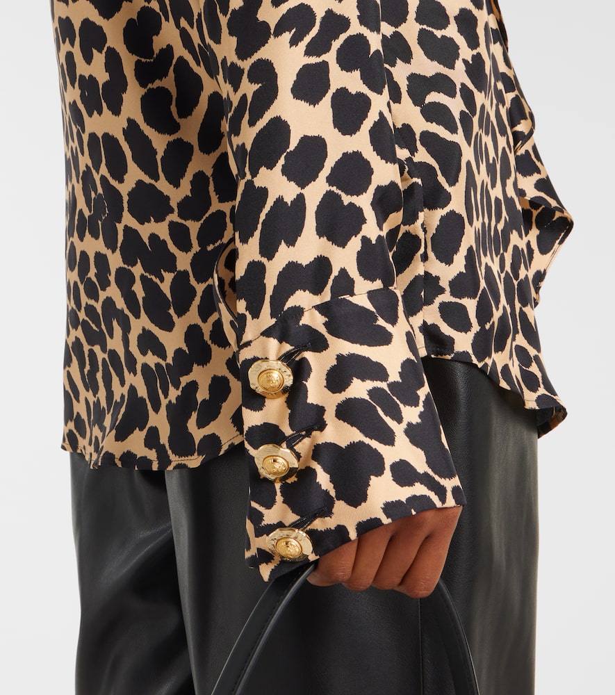 Leopard-print ruffled silk shirt