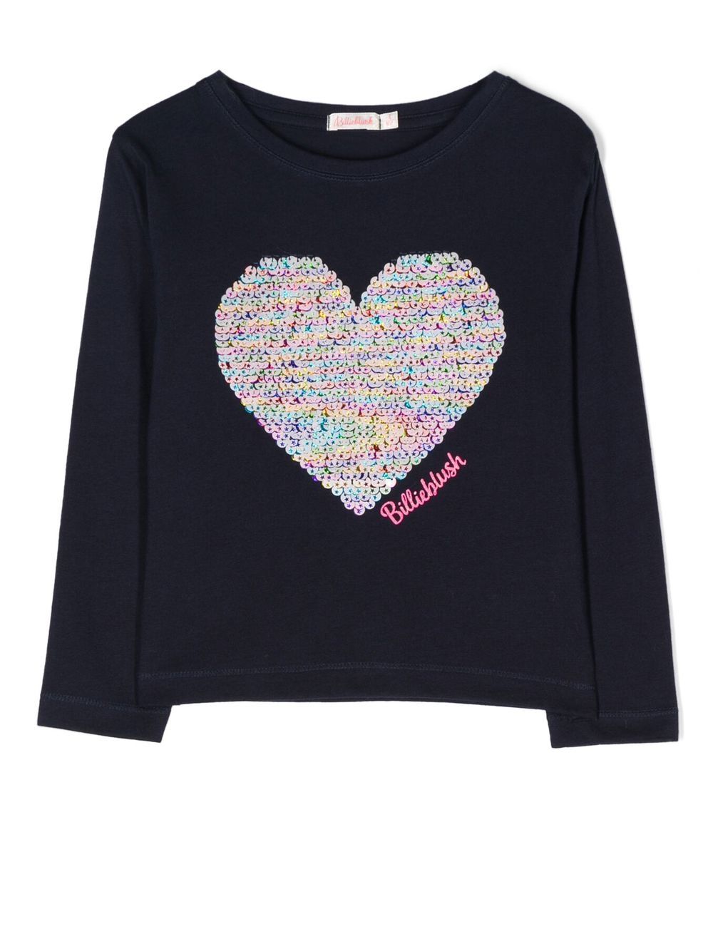Sequinned-heart long-sleeve T-shirt - Blue