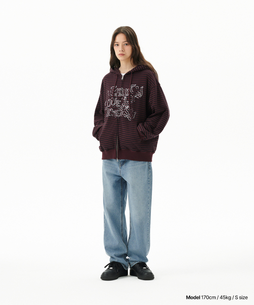 EMPTY STRIPE ZIP UP HOODIE BURGUNDY