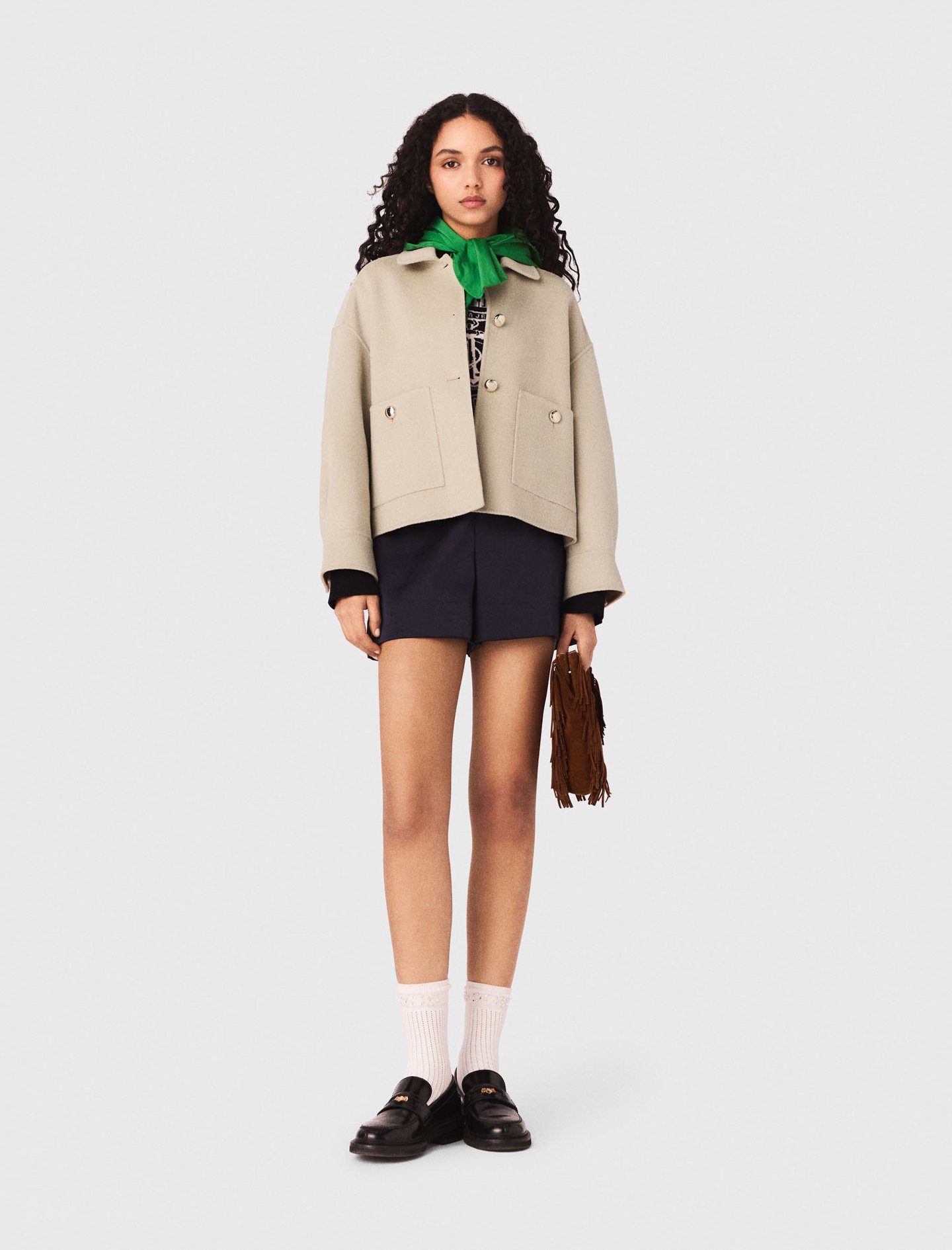 Woman's wool Cropped wool jacket with pleated back for Spring/Summer