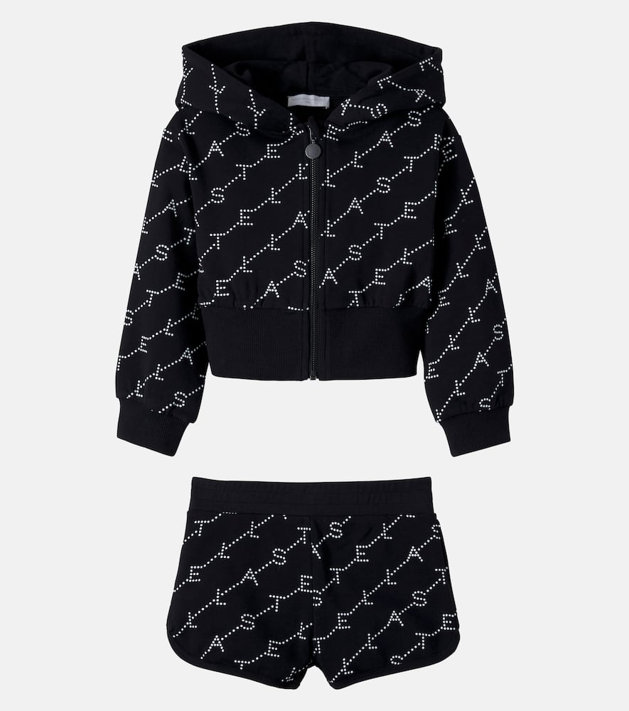 Logo cotton fleece hoodie and shorts set