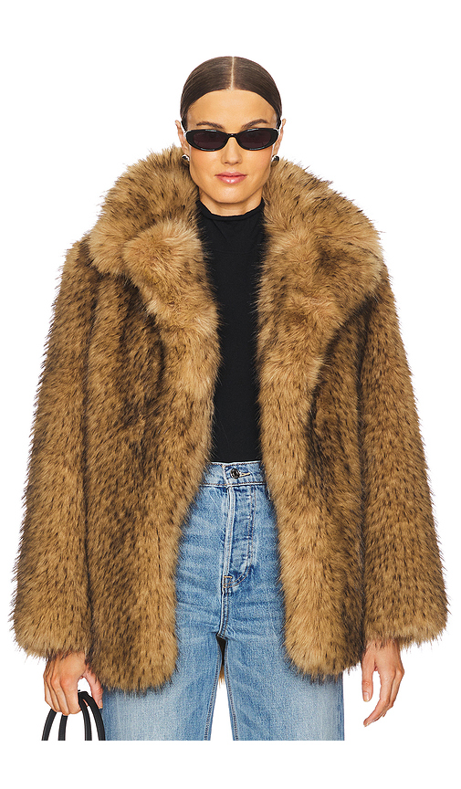 L'Academie Gamine Faux Fur Jacket in Beige. S. Also in