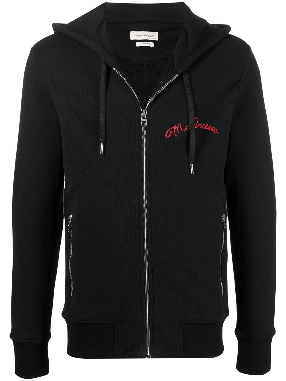 Embroidered logo zip-up hoodie - Black