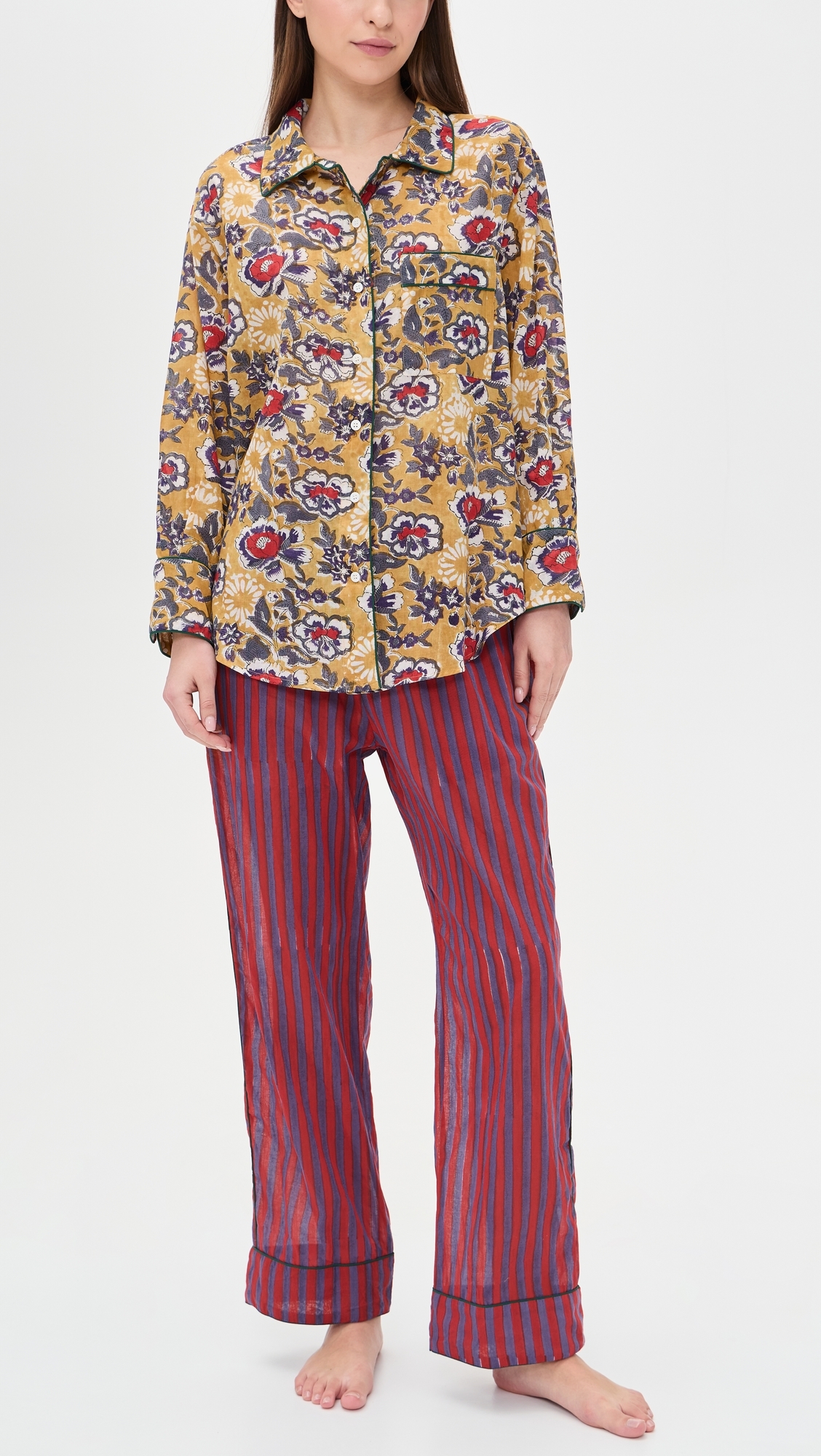 Long Pajama Set Purple & Burgundy Flowers