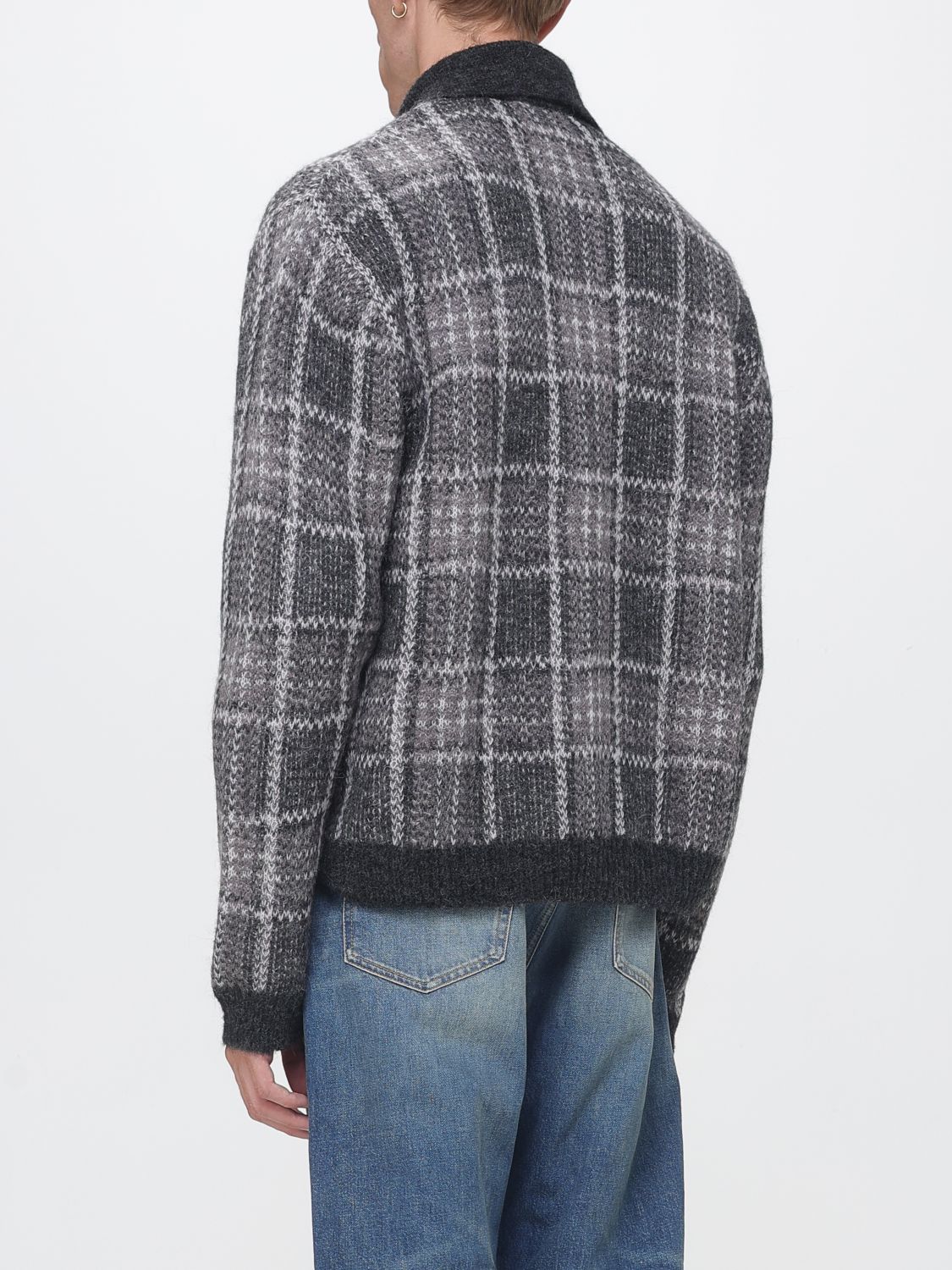 Tartan Polo-Style Cardigan in an Alpaca and Wool Blend