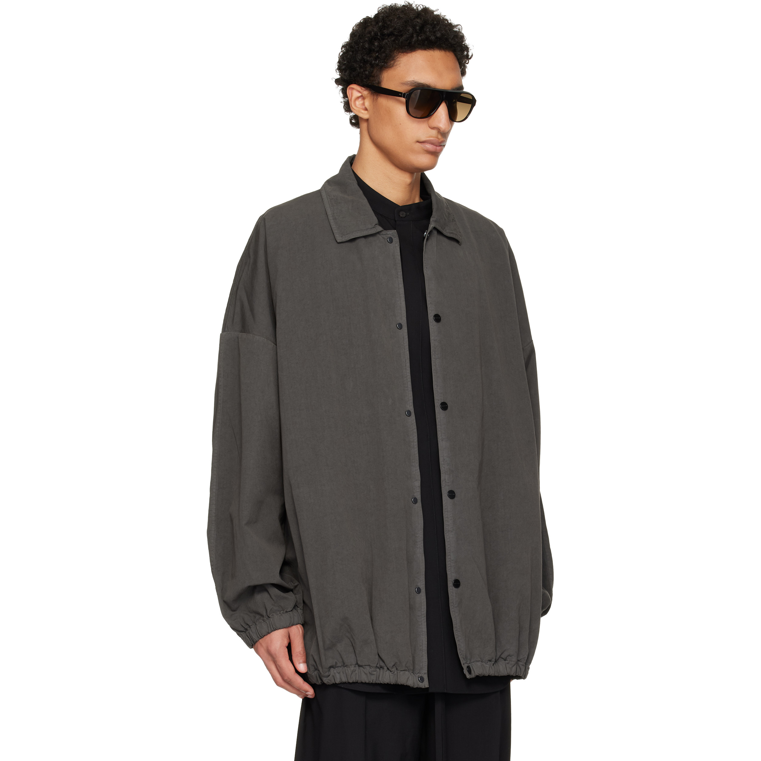 Gray Garment Dyed Cotton Windbreaker Jacket