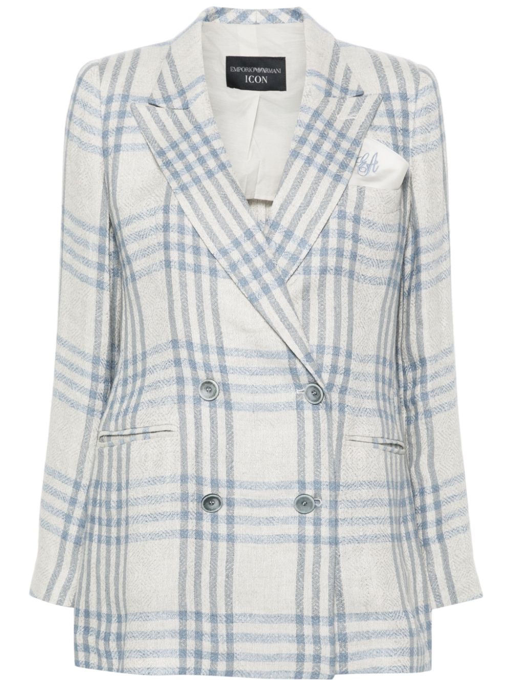 Double-breasted checked blazer - Blue