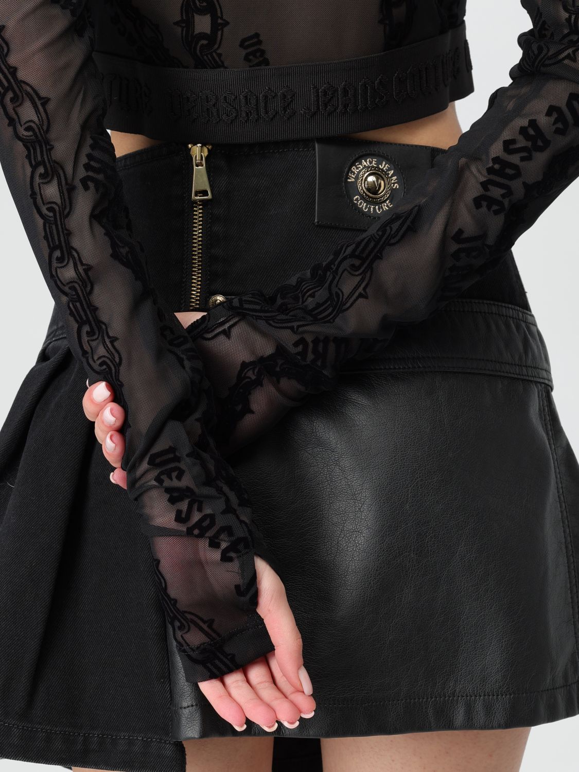 Chain Couture-flocked top - Black