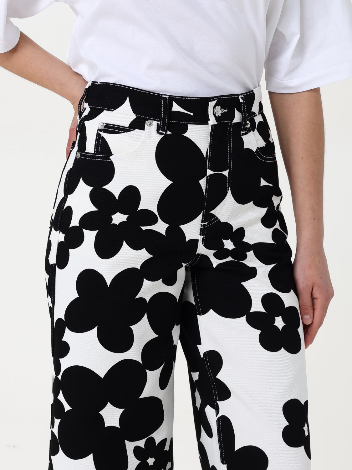 Floral-print flared trousers - Black