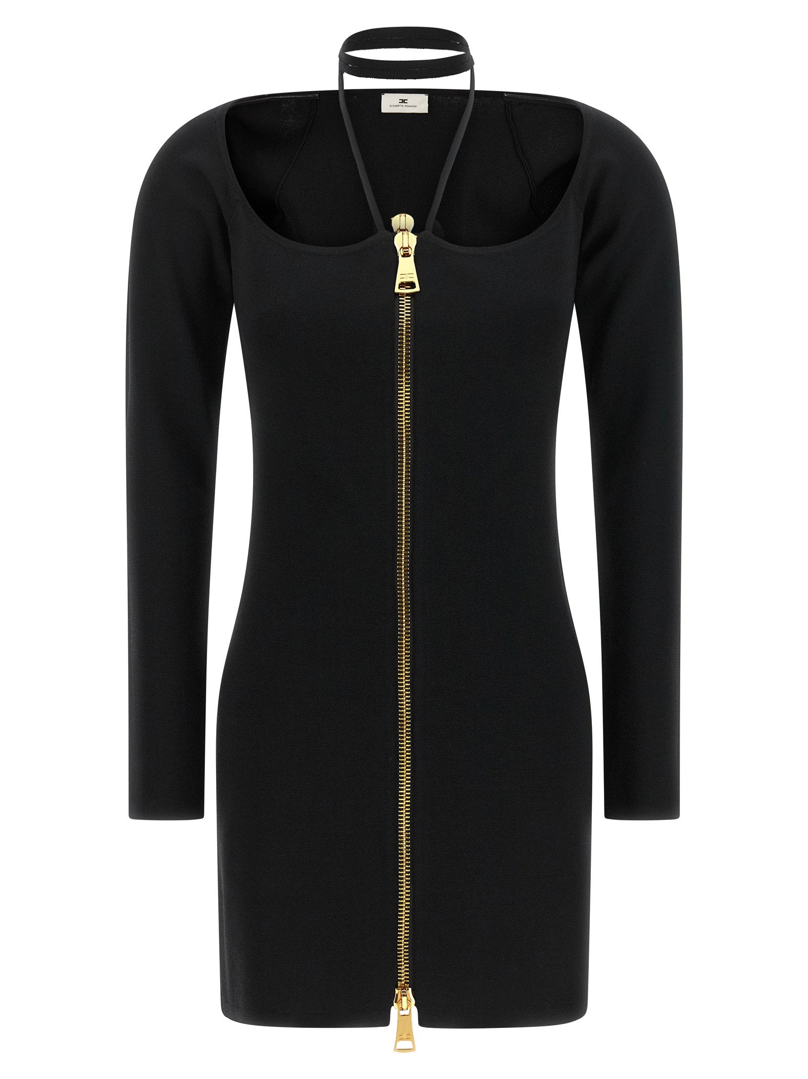 Gold-Zip Knit Dress — Black