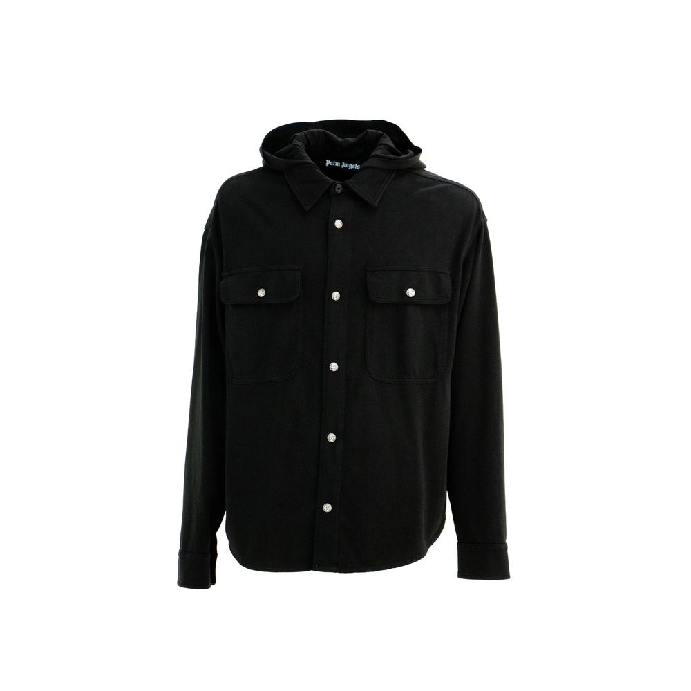 Cotton Overshirt with Hood Shirt — Black