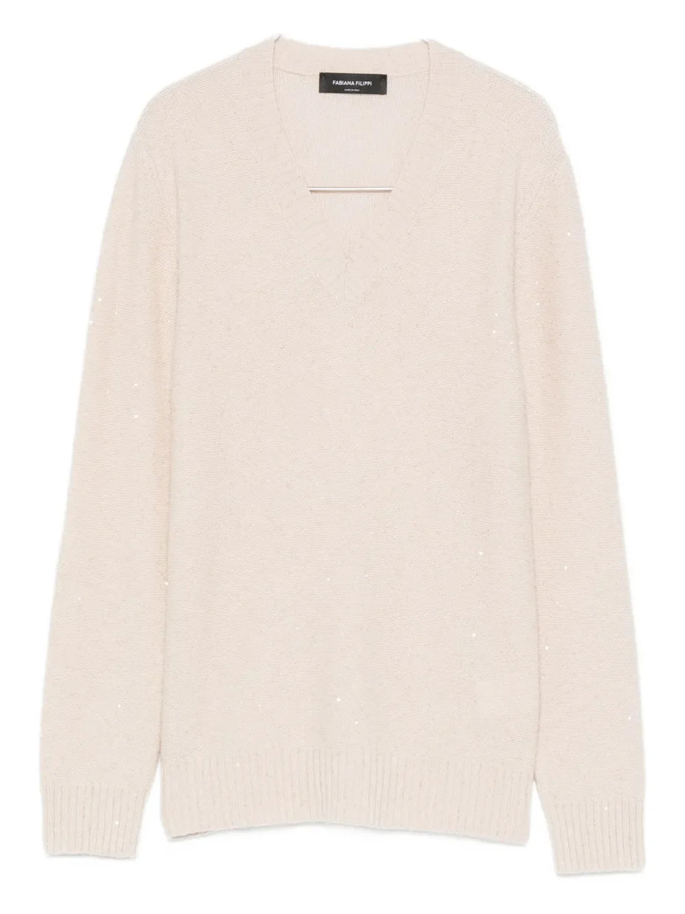 Virgin Wool Blend V-Neck Sweater — light beige