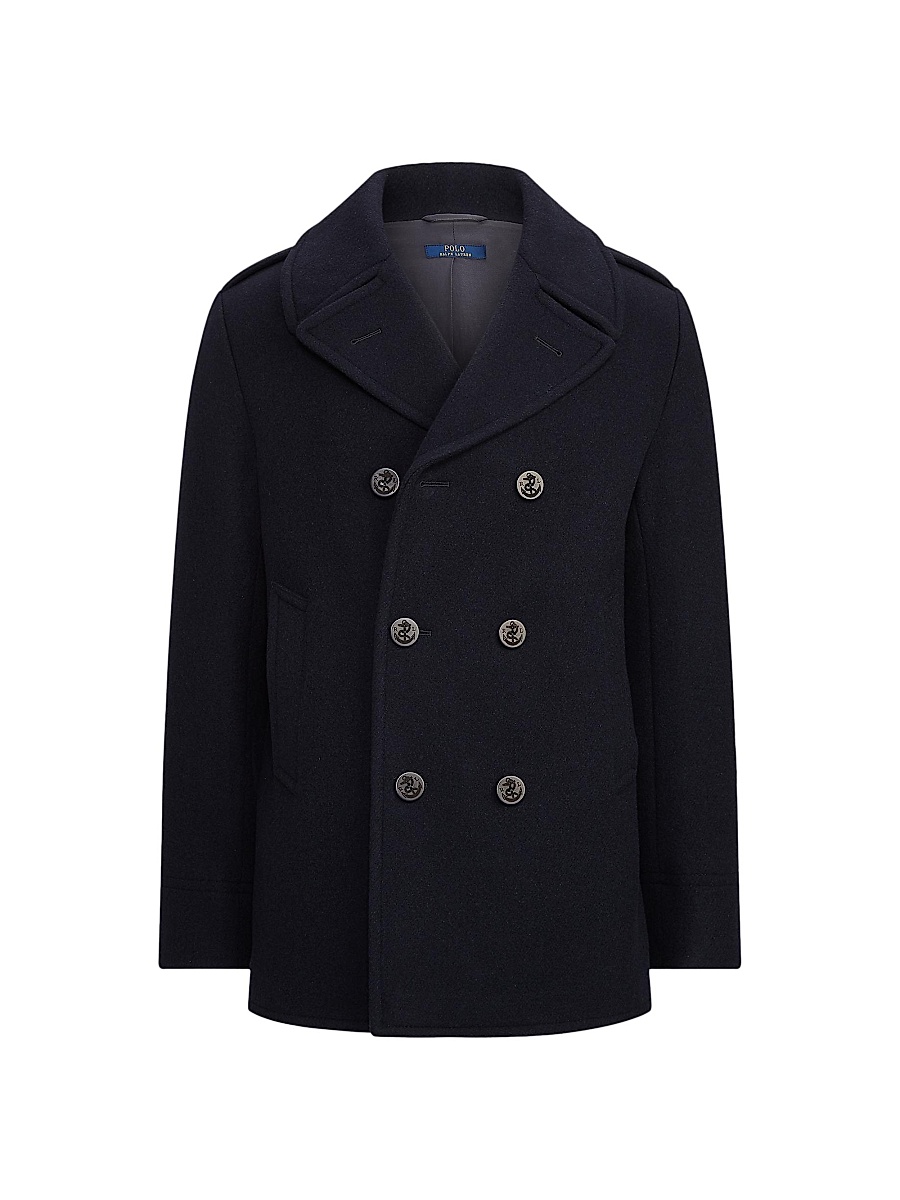 Men's Wool-Blend Melton Peacoat - Navy