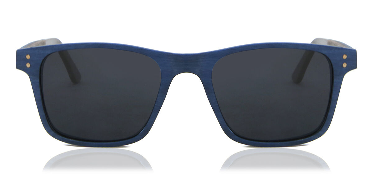 Square Full Rim Wood Men's Prescription Sunglasses Blue 51 - SmartBuy Collection