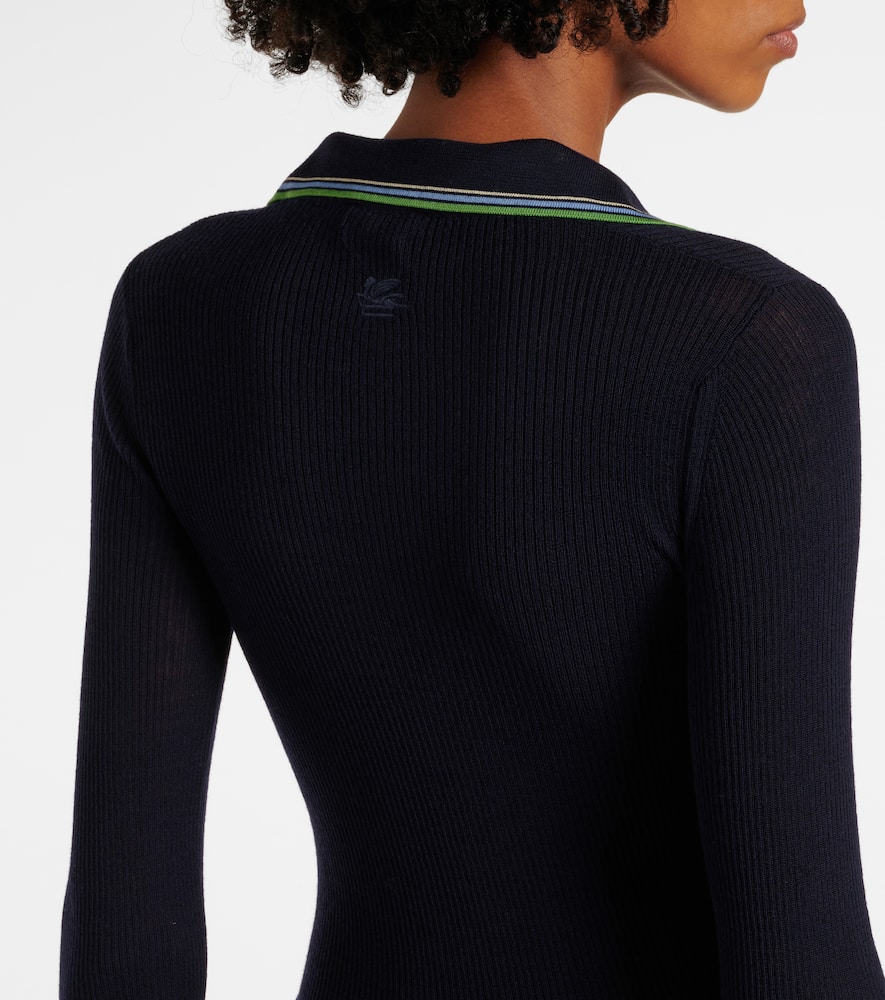 Printed wool and cotton polo sweater