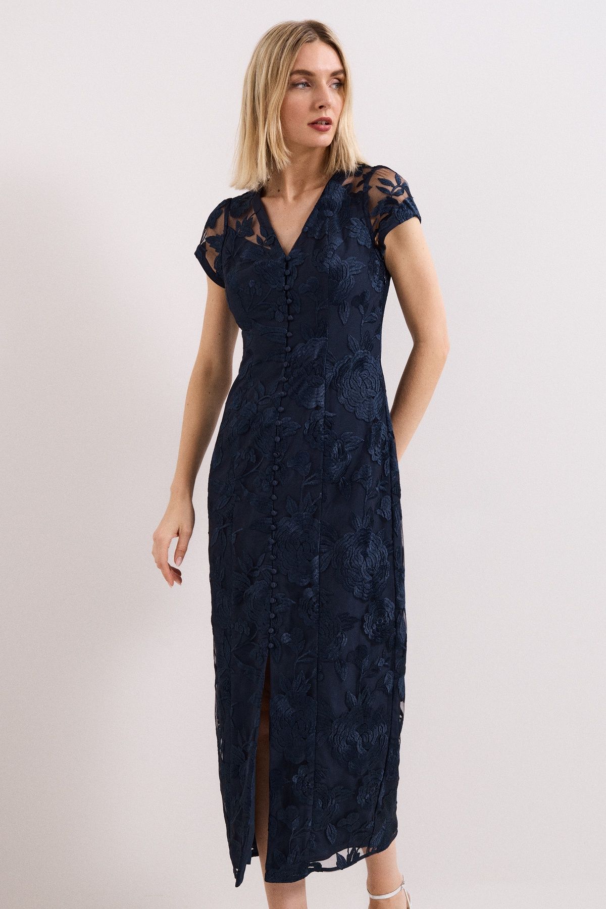 Phase Eight Klaudia V-Neck Midi Dress In Dark Navy