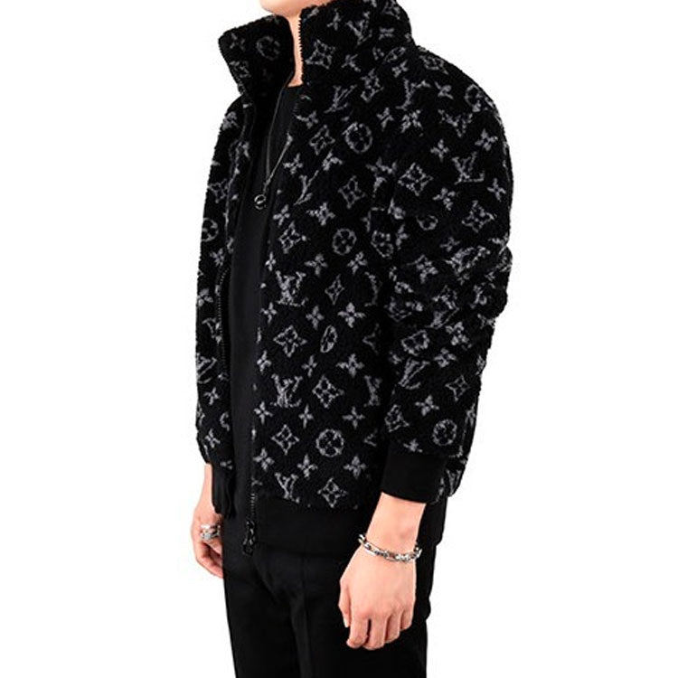 LV Monogram Fleece Full Logo Zipper Jacket Unisex Black