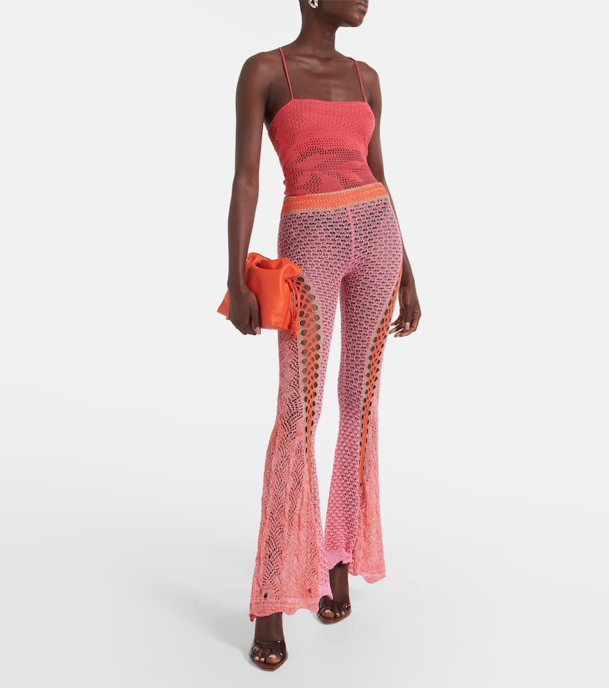 Open-knit cotton flared trousers