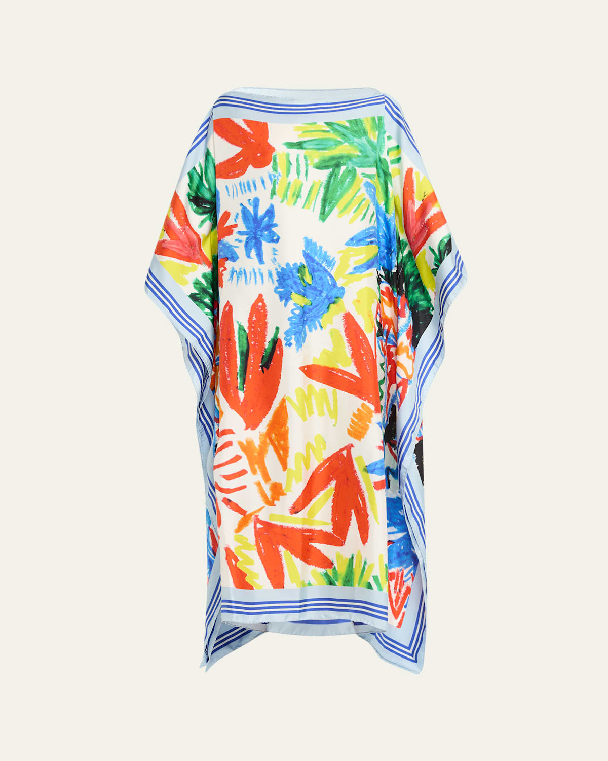 Tropica-Print Silk Maxi Caftan