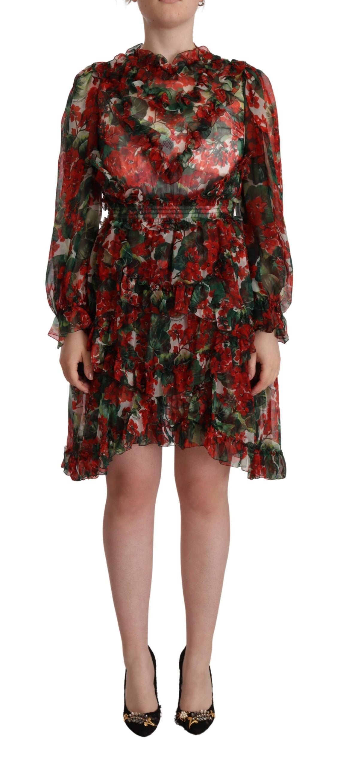 Floral Silk Dress — Red