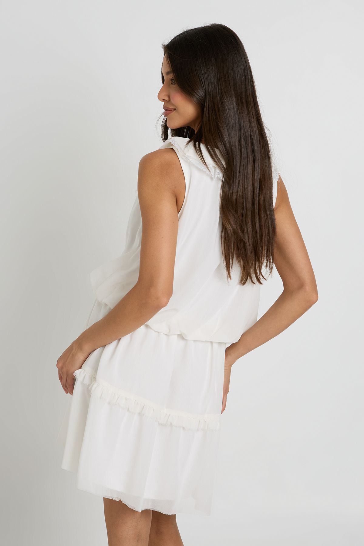 Boohoo Womens Chiffon Ruffle Detail Skater Dress - White
