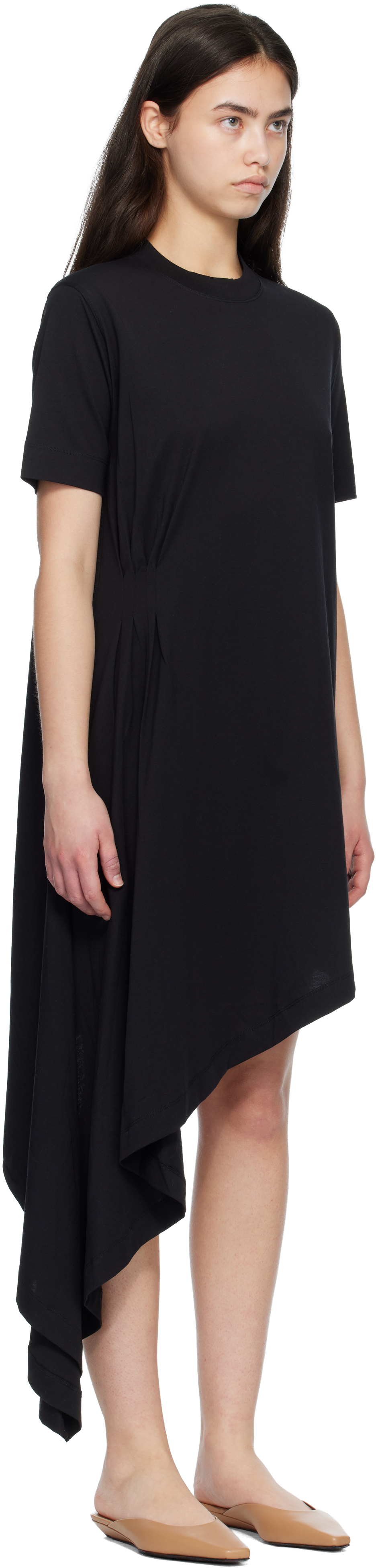 Black IGARI Asymmetric T-shirt Midi Dress