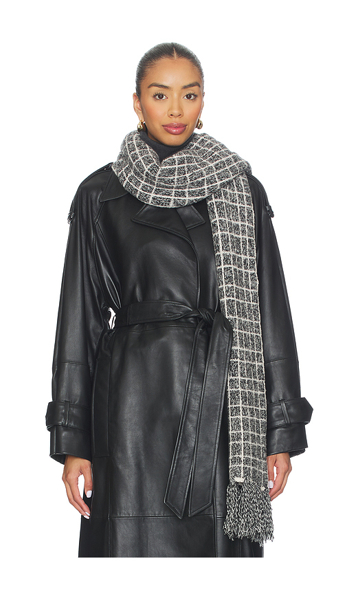 Varley Lindsey Check Knit Scarf in Charcoa