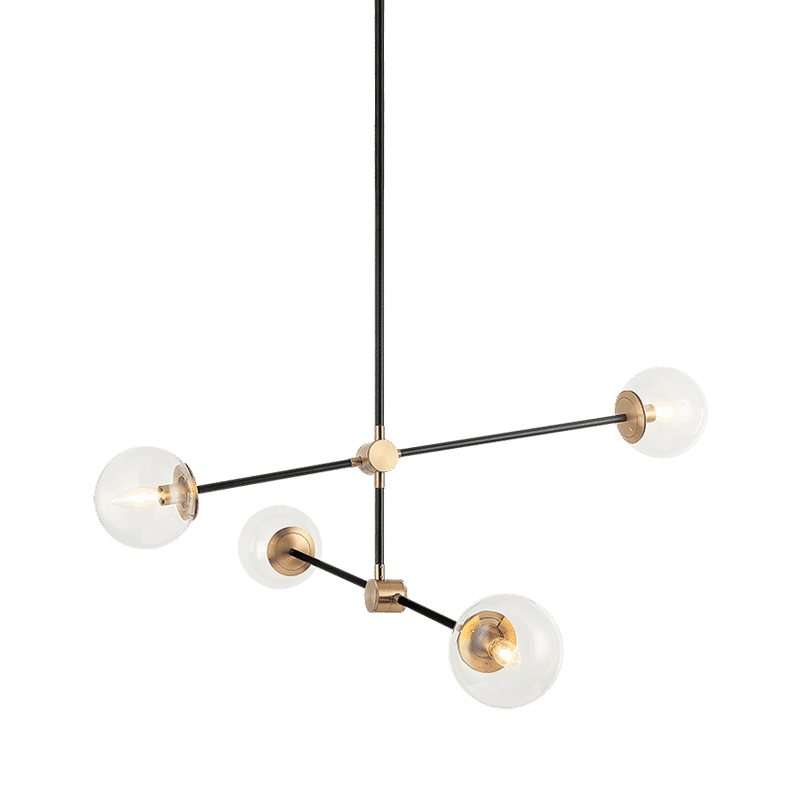 Aged Gold Brass Four Light Chandelier from the Cosmic Collection