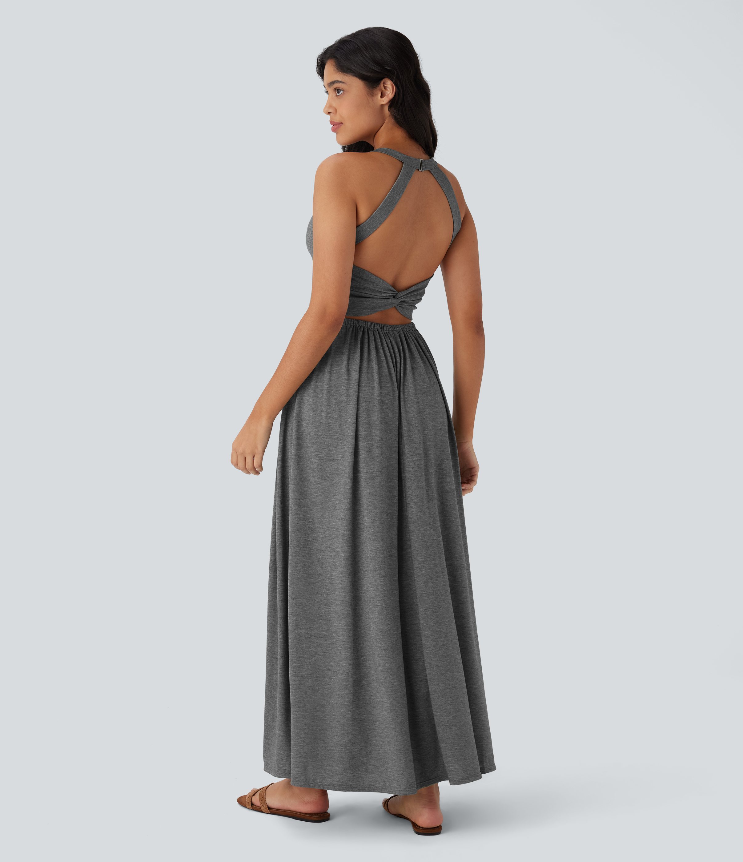 Pocket Flowy Maxi Dress Casual Dress - Darl Gray Floral Yarn