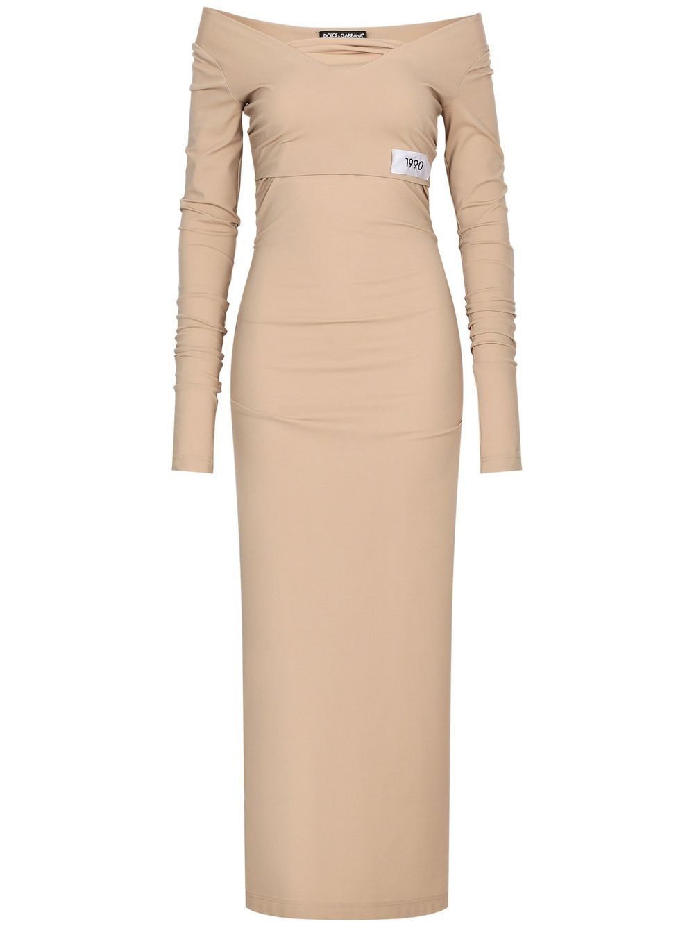 KIM DOLCE&GABBANA number patch off-shoulder dress - Neutrals