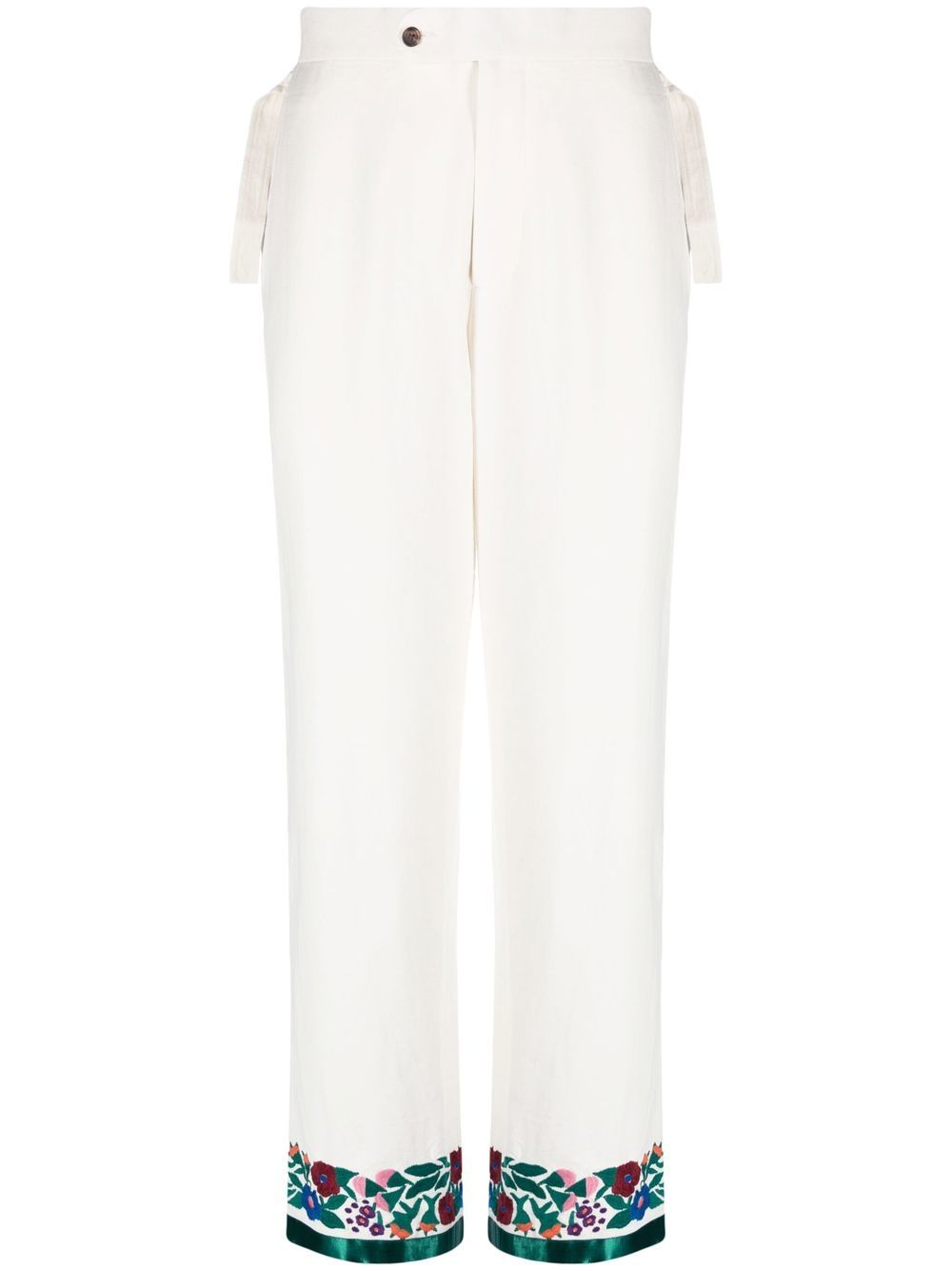 Embroidered-hem detail trousers - Neutrals